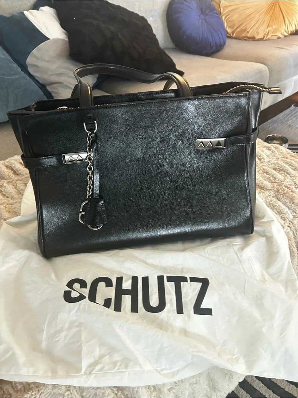 Schutz Black Leather Satchel Bag